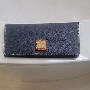 Dooney & Bourke Navy Pebbled Leather Continental Wallet with Gold Plaque